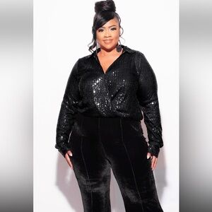 Long Sleeve Sequin Top Elastic At The Waist